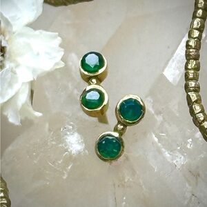 KBD Studio Green Emerald 18k Gold Plated on Sterling Silver Stud Earrings